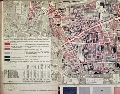 London: Whitechapel Abschnitt, aus einer beschreibenden Karte der Armut im East End, 1887 von English School